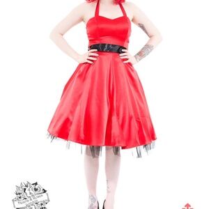 Hearts & Roses Red Silky Halter Dress